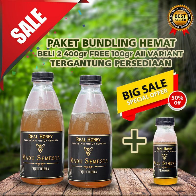 

Madu Semesta - Paket Bundling Madu Multiflora Original 400 gr (2 pcs) + Free 100gr all varian