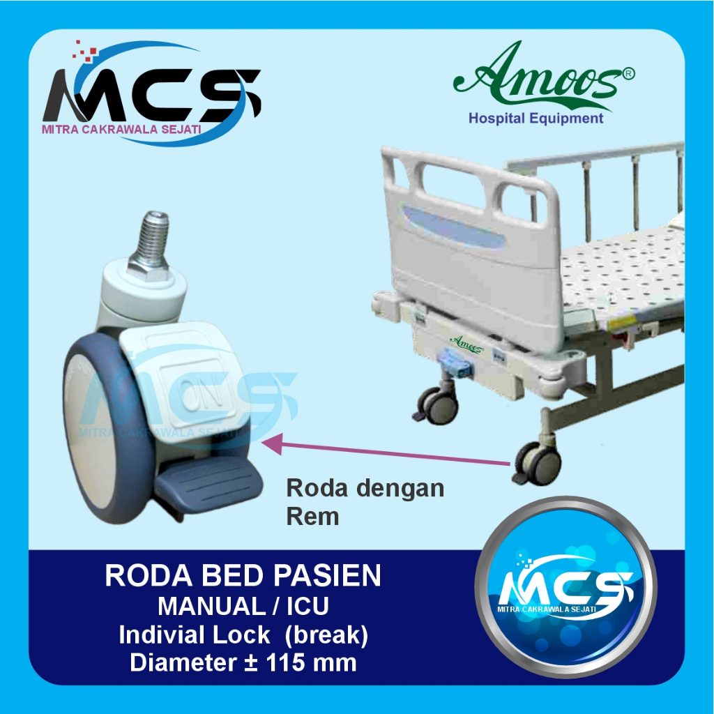 Amoos Castor Roda Bed Pasien / Hospital Bed diameter 110mm Double Wheel Individual break