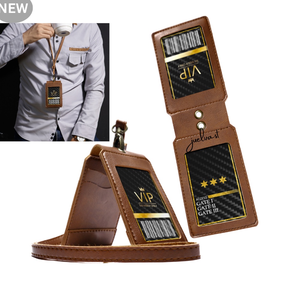 

NEW ID Card Holder 2 Mika Lanyard Kulit PU Leather Magnet Multifungsi 2 Mika e G3X5