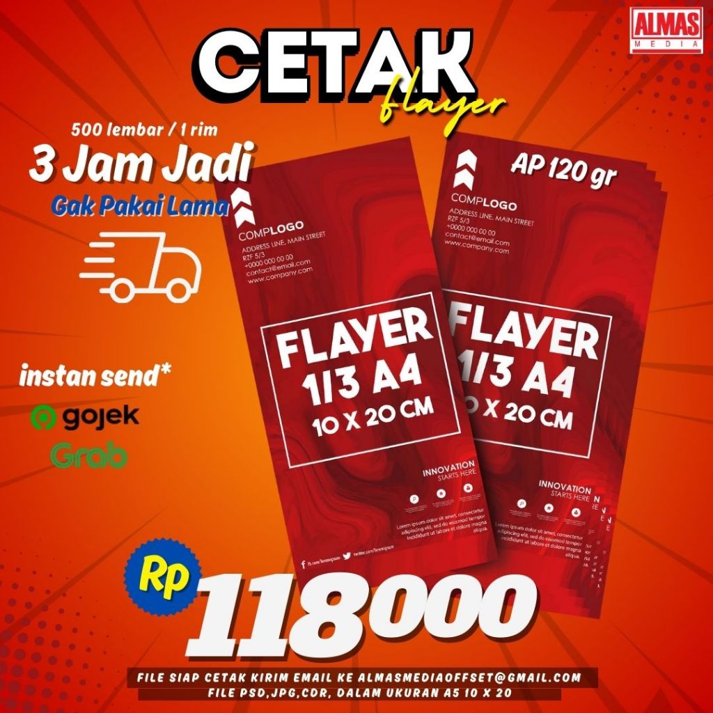 

cetak BROSUR cepat leaflet flayer 1\3 a4 ukuran 10x20cm 120gram