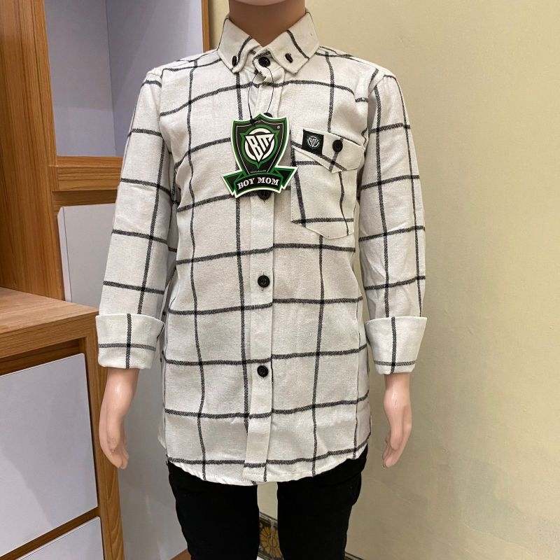 PUTIH GARIS 1 HITAM KEMEJA FLANEL ANAK MOTIF PUTIH GARIS 1 HITAM