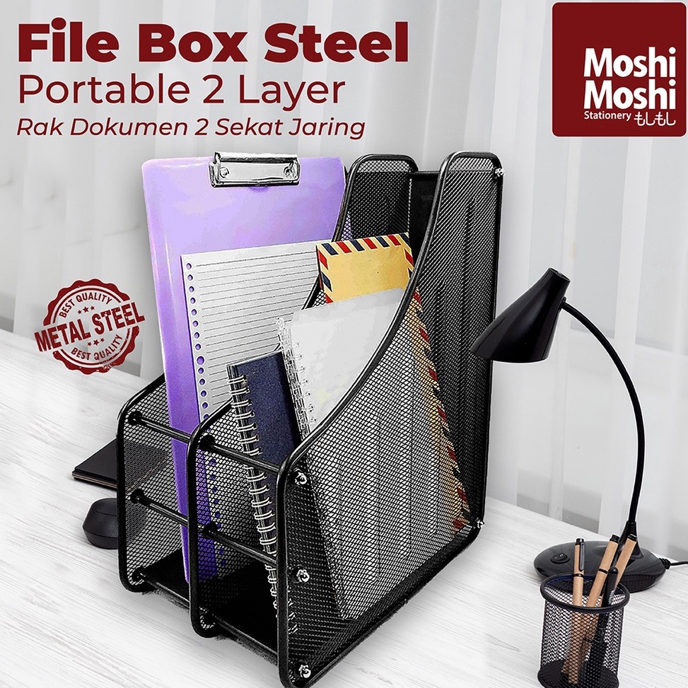 

File Box Foldable Steel 2 Layer Rak Penyimpanan Dokumen 2 Sekat Jaring Besi r B7C5
