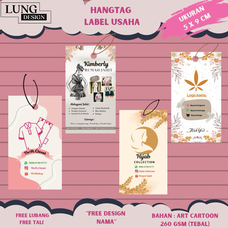 

(1 PACK ISI 30 pcs) Hang Tag Baju (FREE TALI)- Label Baju (FREE DESIGN)- Cetak Hangtag Baju - Label merek - Hang Tag custom Label Hang Tag custom label hijab custom hangtag handtag hantag handstag hentek price tag lebel merek baju label/ Hang Tag usaha