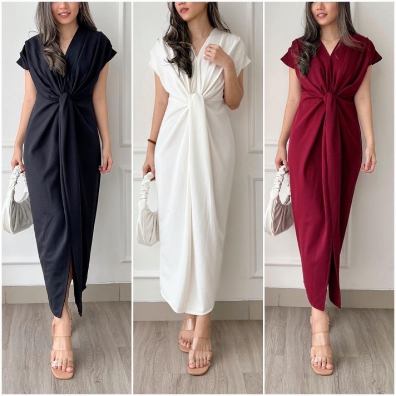 (ABLECOUTURE) 8-880 YUANITA DRESS | MIDI DRESS SLIT | VNECK DRESS | DRESS SOPAN | DRESS ACARA FORMAL