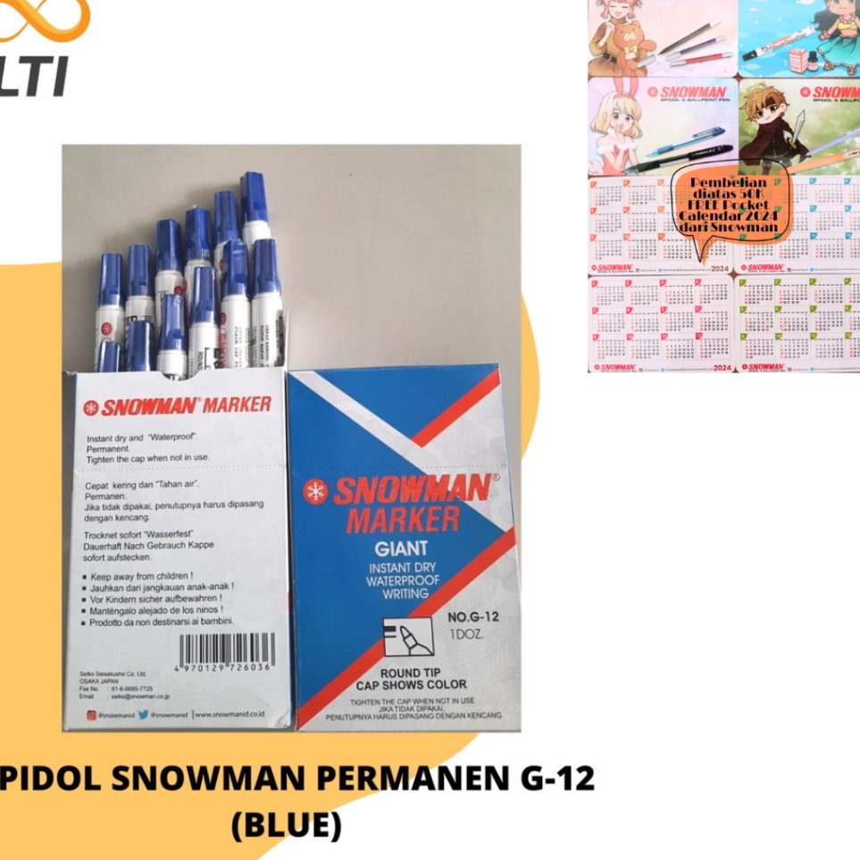 

Spidol Permanent Marker SNOWMAN G12 Spidol Permanen Lusin BISA CAMPUR WARNA v O5E4