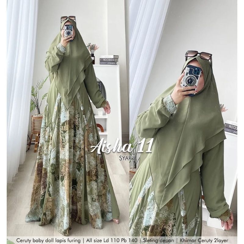 READY SIAP KIRIM AISHA 11 SET HIJAB SET GAMIS WANITA TERBARU GAMIS MUSLIM KEKINIAM