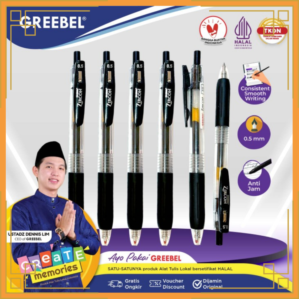 

GREEBEL Pena tinta gel Zircon 0.5 hitam GP-509 (pcs)