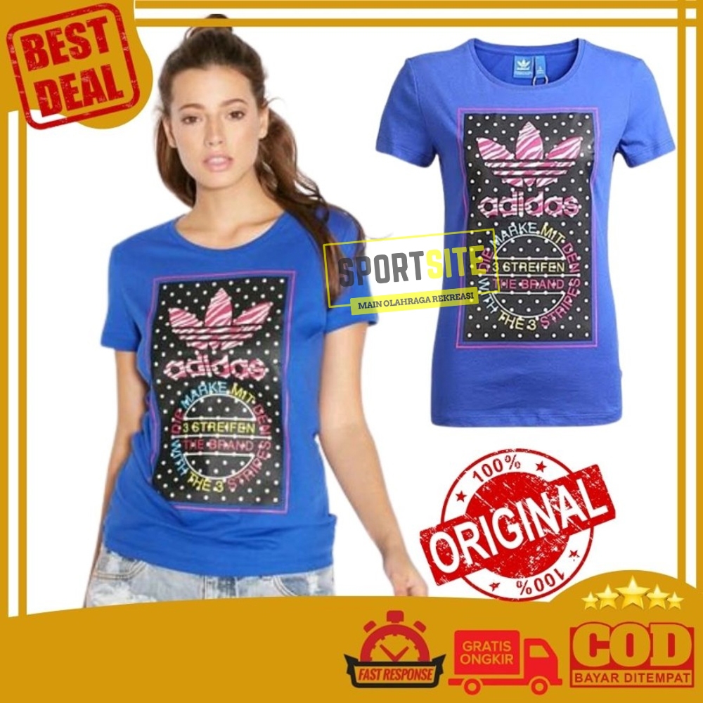 Adidas Tong Tee Baju Kaos Olahraga Running Gym Casual Wanita