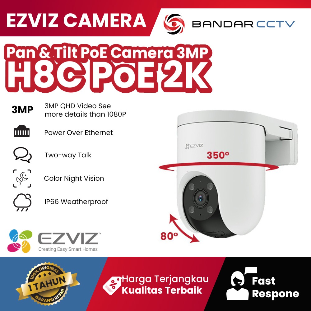 Ezviz H8c PoE 3MP Pan & Tilt PoE IP Camera 2K