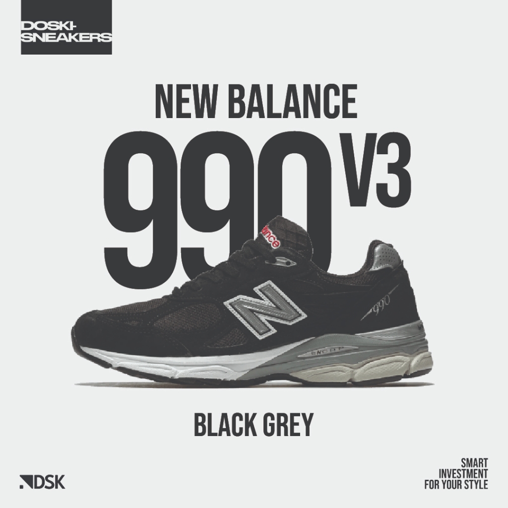 New Balance 990 V3 Black Grey 100% Original Sneakers Casual Pria Wanita Sepatu Ori Murah Sepatu NB O