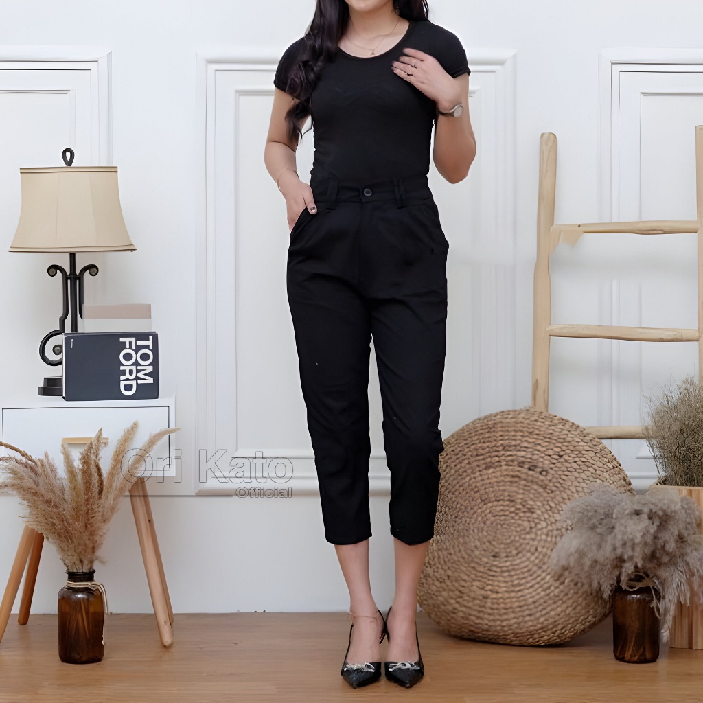 Celana kerja wanita 7 per 8 woman office kain katun combed stretch melar elastis