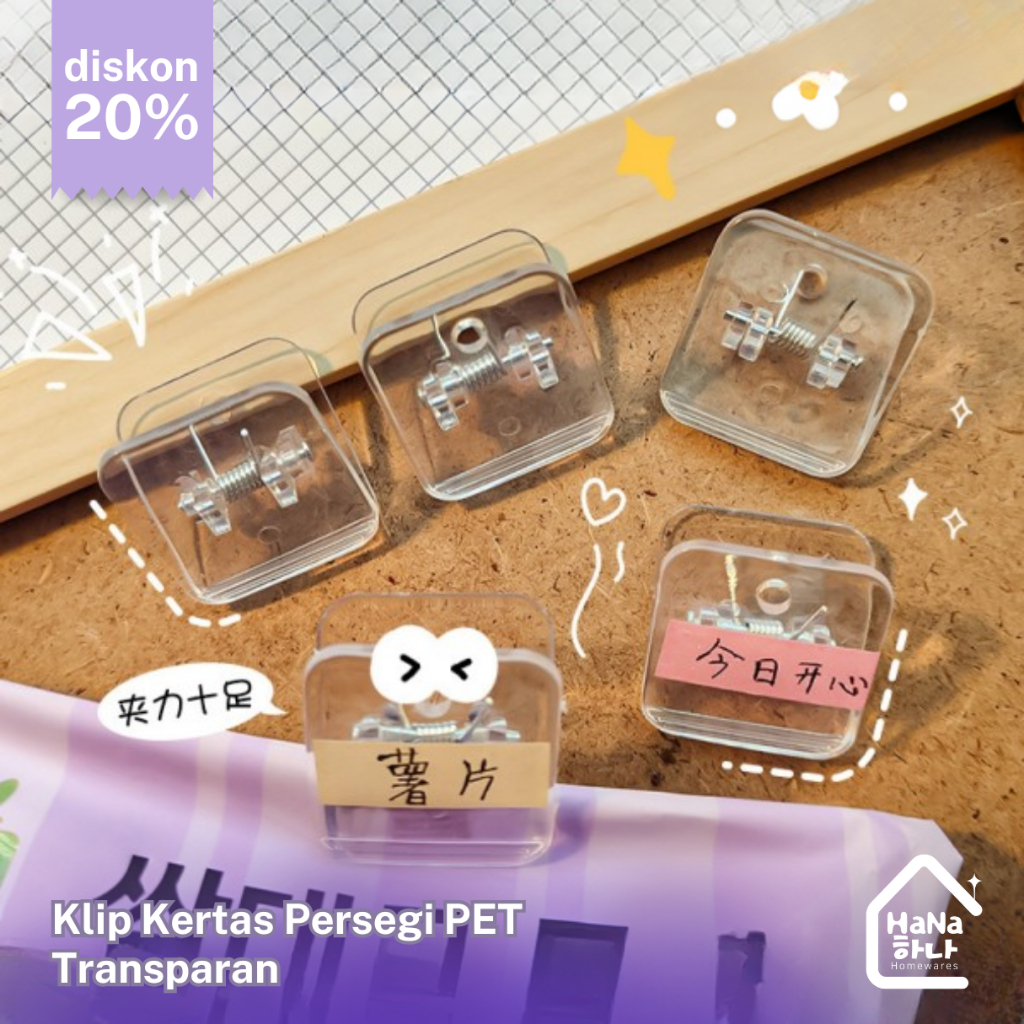 

Klip Kertas Persegi PET Transparan - Binder Clip Paper Clip Stationary Serbaguna