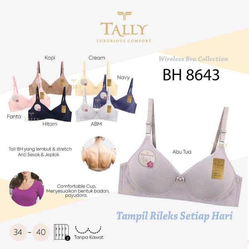 Bh Bra tally 8643 Cup kecil kait 2 tanpa kawat 34 - 38