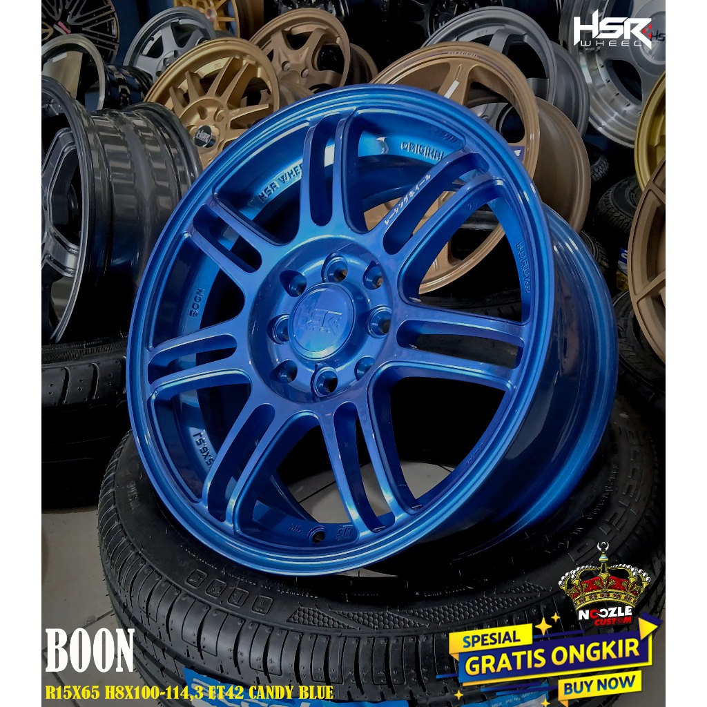 Velg Mobil Biru Ring 15 Double PCD Baut 4 Pelek Racing HSR R15 Type HSR BOON