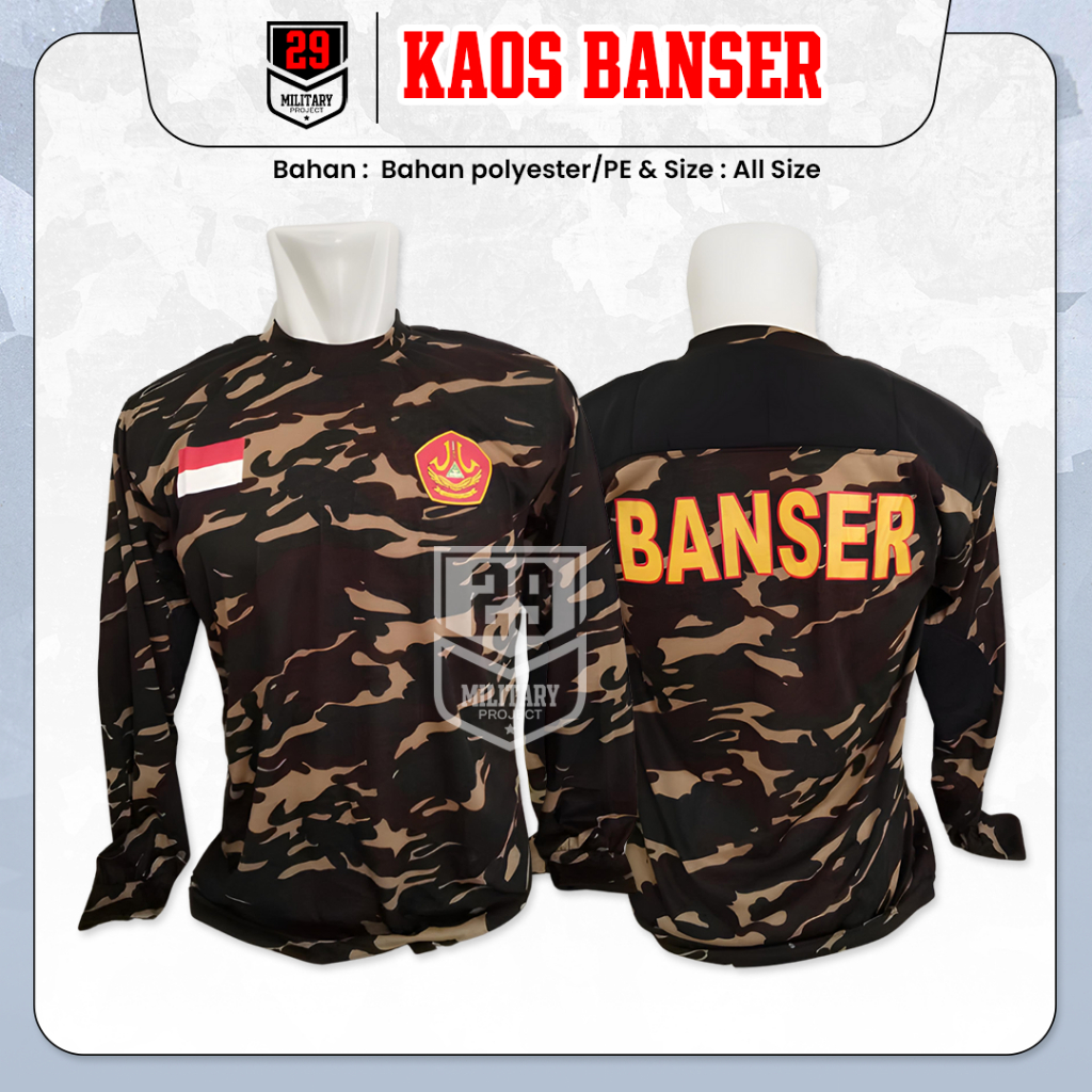 Kaos BANSER Loreng Pria Baju Doreng Nasional Lapangan Polyester PE Lengan Panjang All Size LD 106 Cm