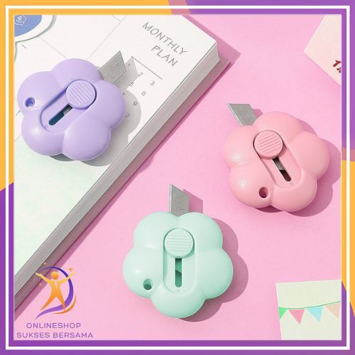 

OSB Cutter Mini Portable Bentuk Bunga Pemotong Kertas Cutter Lucu Bentuk Flower Warna Pastel Untuk Unboxing Paket