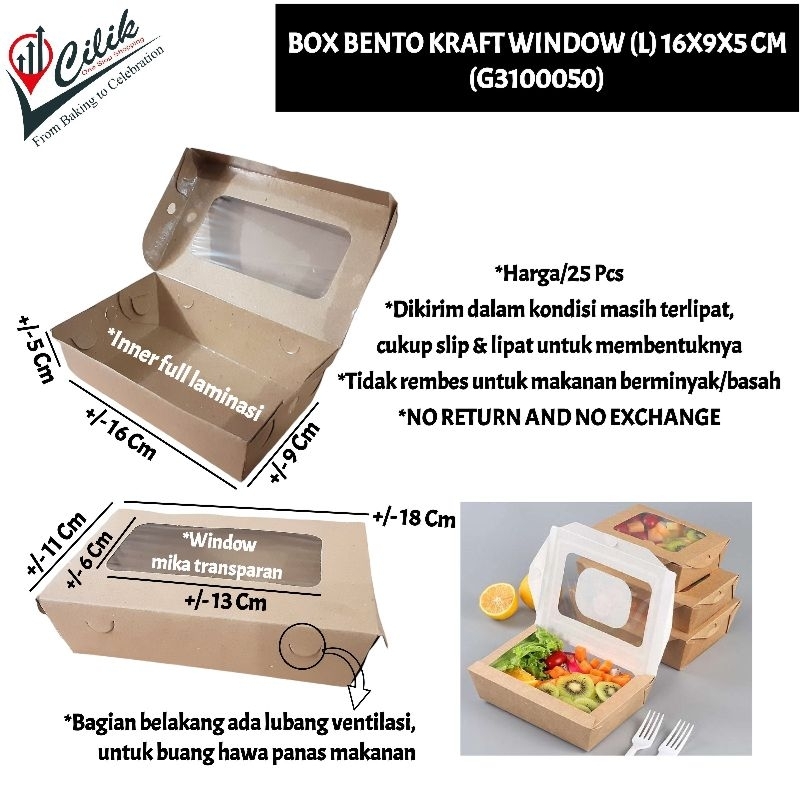 

paper kertas box dus kraft corrugated coklat window jendela mika ukuran 16x9x5 cm kemasan take away bento mie makanan dessert nasi katering gorengan