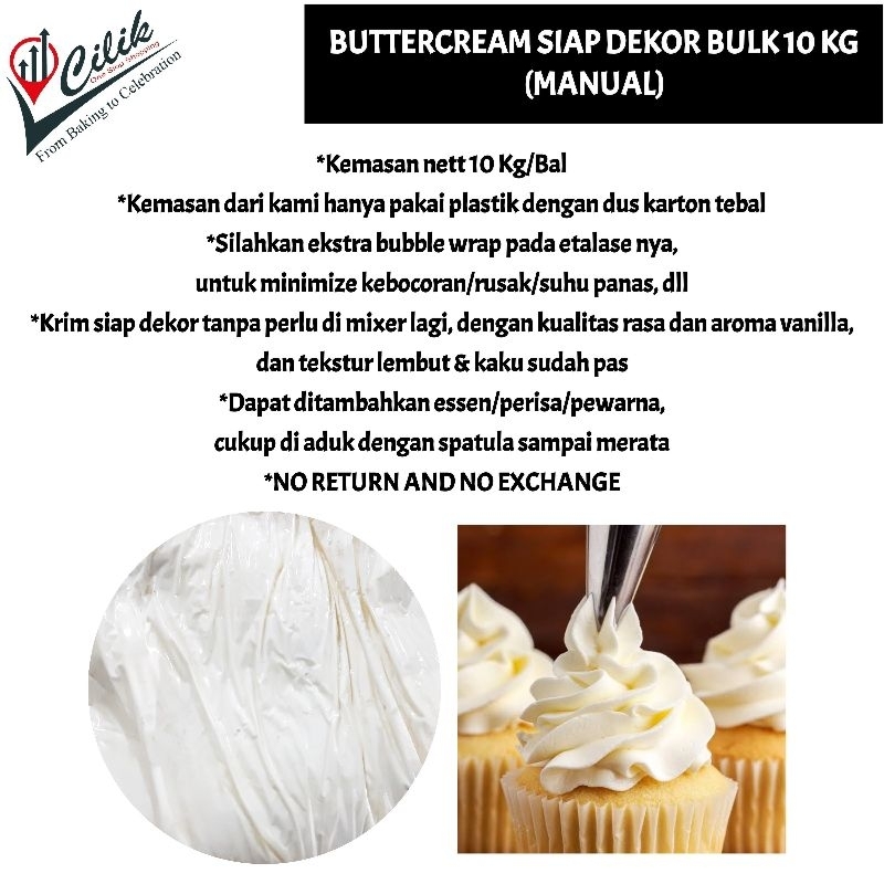 

buttercream krim whipcream siap pakai instant ready to use dekorasi cupcake kue topping minuman cake bolu grosir bal 10 kg