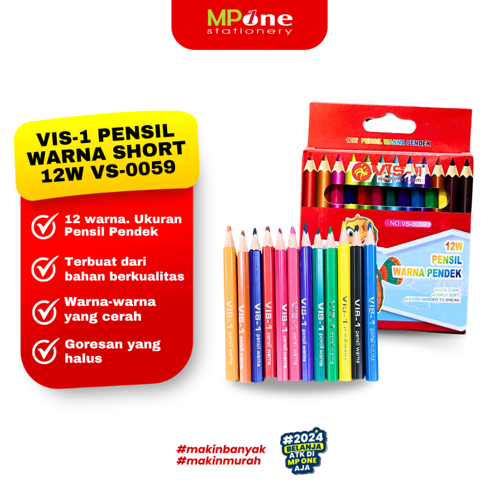 

VIS-1 Pensil Warna Pendek 12 Warna / Pensil Warna Kecil Short isi 12 warna VIS 1 VS-0059