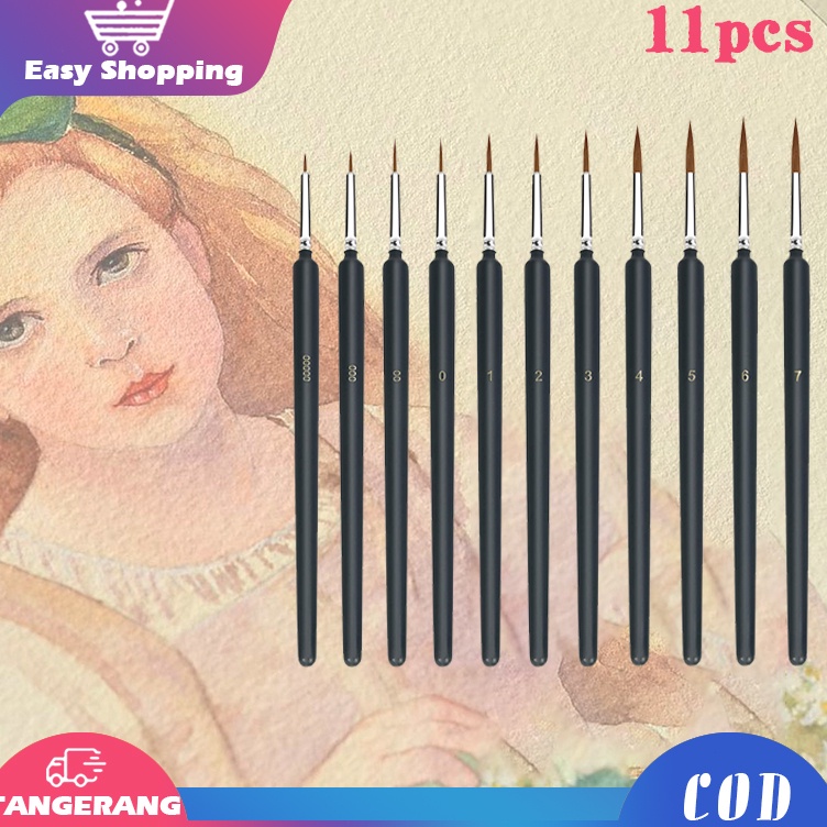 

11pcs Paint Brush Set Kuas Lukis Liner Kuas Lukis Cat Air Set Tip Nylon Bulat Satuan i X1W8