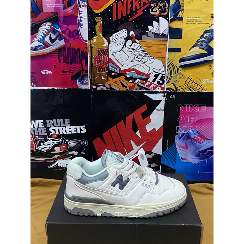 sepatu sneakers nb 550 white grey x aime leondore