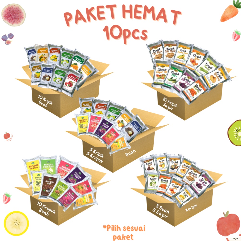 

BRAND Fiona Paket Hemat 1 pcs Keripik dan Kerupuk Buah Apel Nangka Salak Durian Anggur Strawberry 5gram