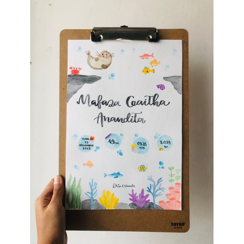 handmade gift baby born A4 (Dengan Frame) Minimalis.