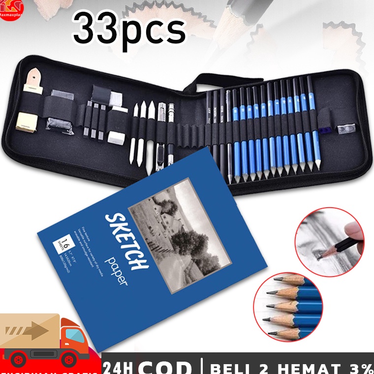 

33PCSSet Pensil Pisau Penghapus dan Pensil Gambar untuk Keperluan Sekolah Pencil Set k D7M2