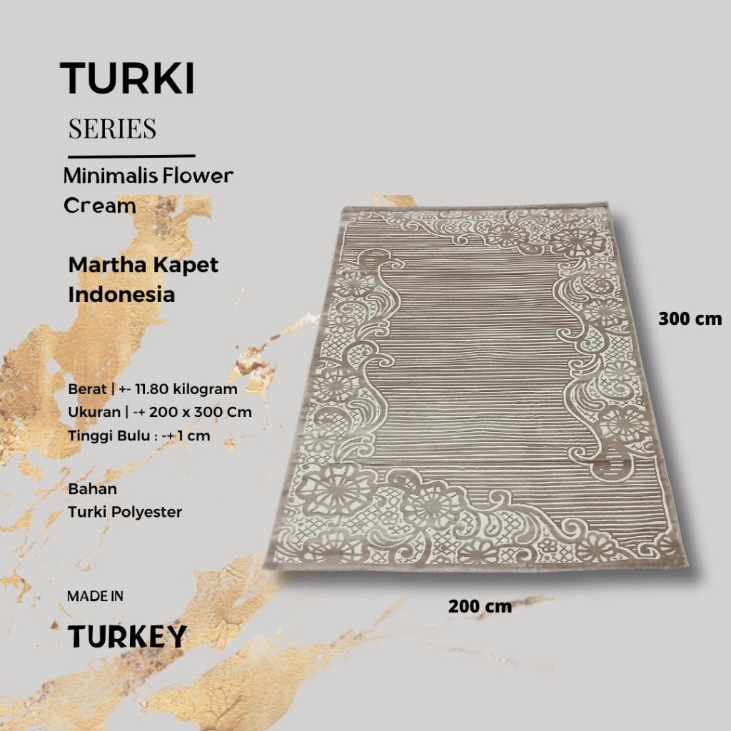 Karpet Turki Import Permadani Asli Turki Uk 200 x 300 Minimalis Flower Cream