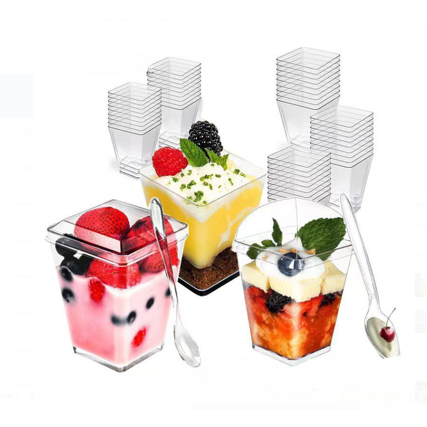 10pcs+tutup Premium Pudding Cup Korean Dessert bahan Aclyric tebal / Dessert Cup / Tiramisu Cup / Pu