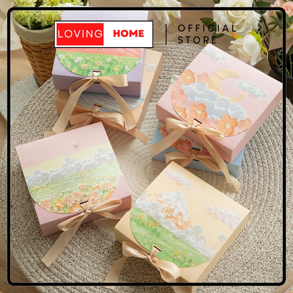 

LOVING HOME - Paper Bag + Box Dus Vintage 3D Timbul Artistic Satu Paket Gift Box Hampers Kotak Kado