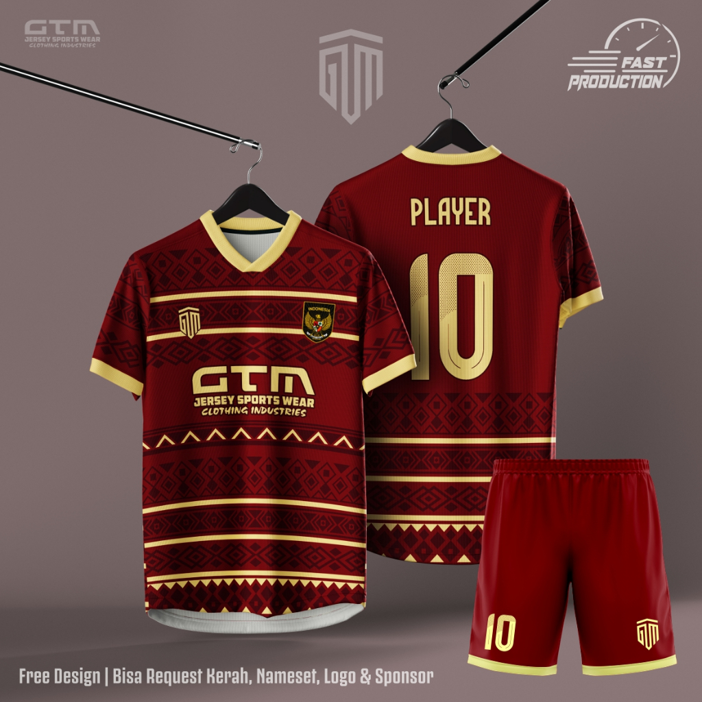 Jersey Bola Futsal Printing Merah Maroon Kerah Vneck ~ Free Custom Design