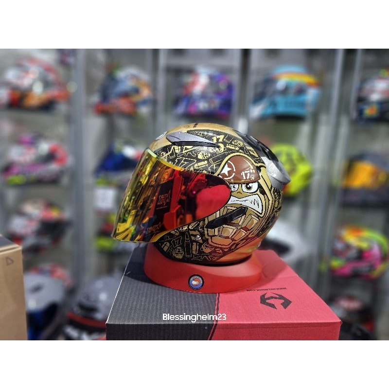 NHK R1 KAREL ABRAHAM GOLD VISOR IRIDIUM DAN STANDART HELM OPEN FACE