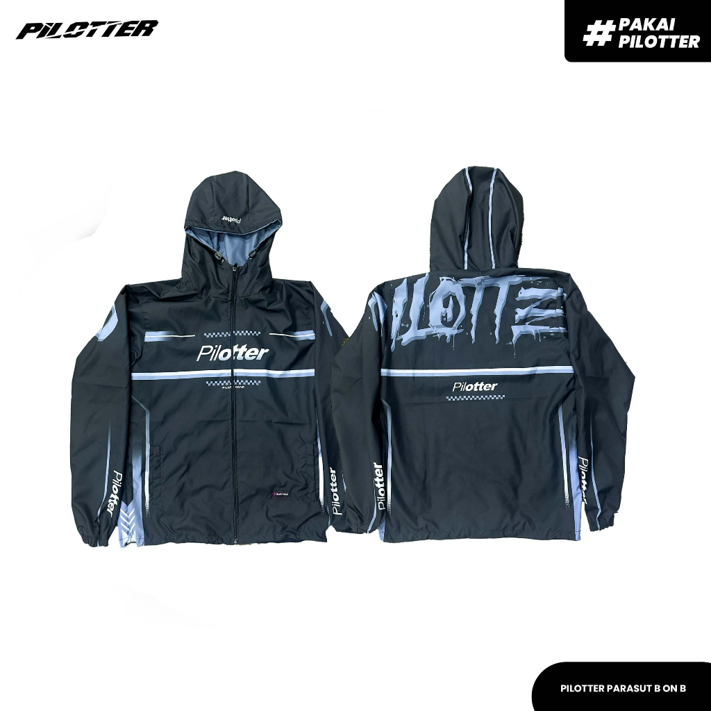 JAKET PARASUT PILOTTER BLACK ON BLACK ORIGINAL FREE STIKER