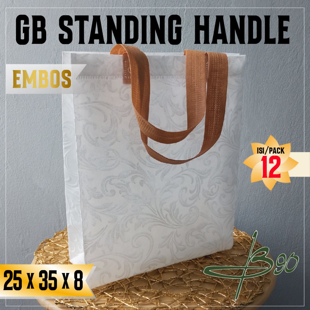 

iDk90 Goodie Bag Emboss ISI 12 Tas Spunbond Goodie Bag 25x35 cm / Tas Souvenir / Tas Belanja / Tebal