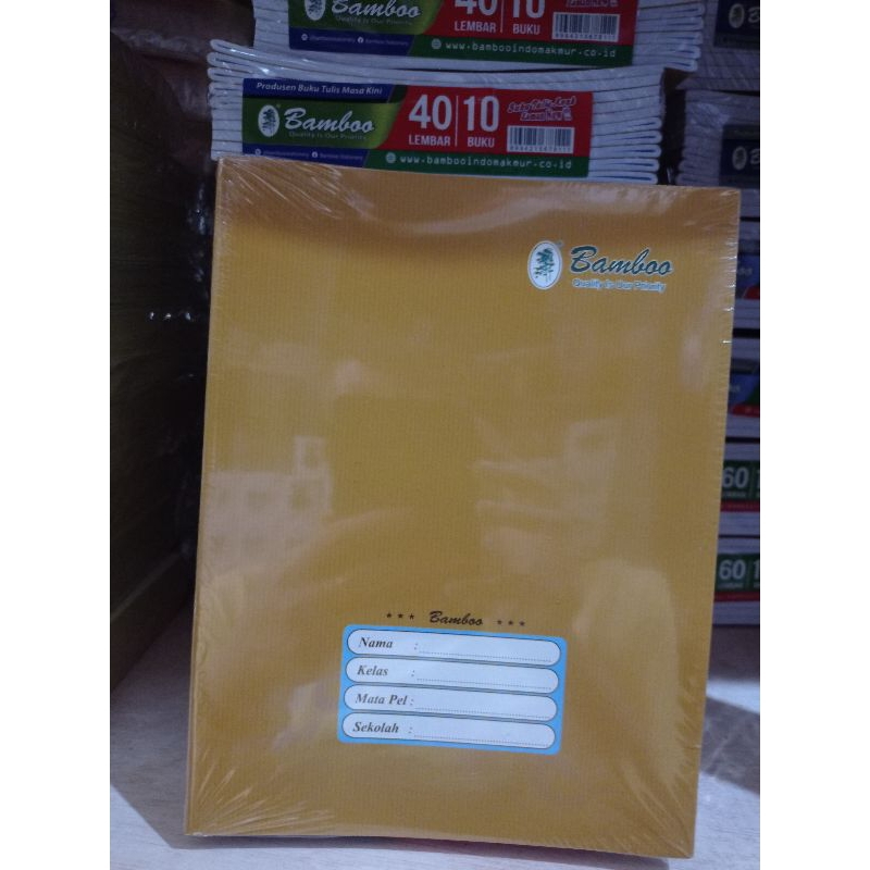 

Buku tulis merek bamboo sampul coklat isi 40lbr dan 60lbr ukuran buku 16x21 1pak isi 10pcs