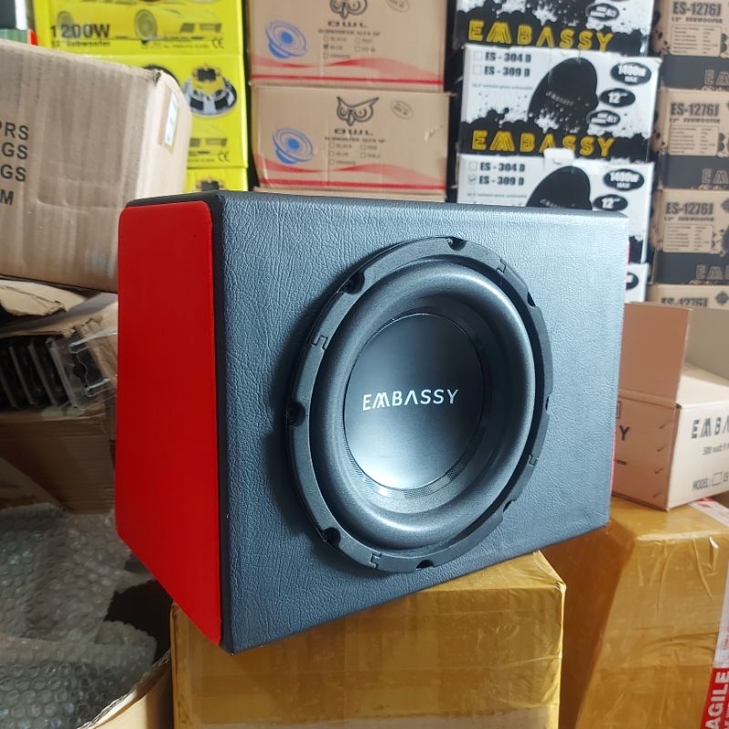 Subwoofer aktif bastube 8inc EMBASSY ES-844 Max 500Watt tegangan 12volt universal