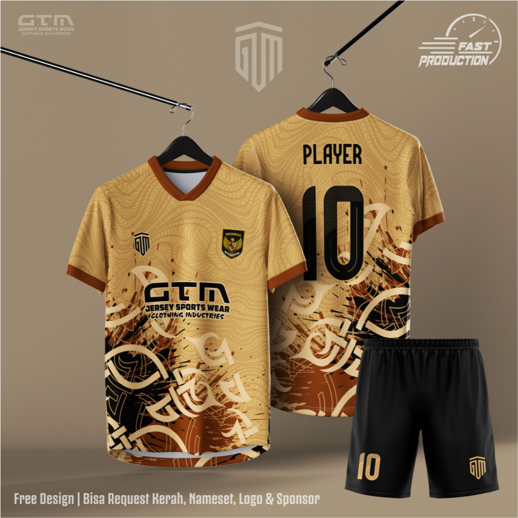 Jersey Bola Futsal Printing Cream Hitam Kerah Vneck ~ Free Custom Design