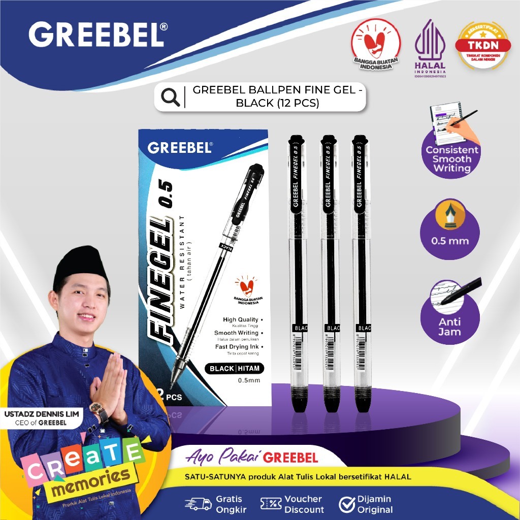 

GREEBEL BALLPEN FINE GEL - BLACK/Pen/Pulpen/Bolpoint utk atk kantor kerja kuliah anak