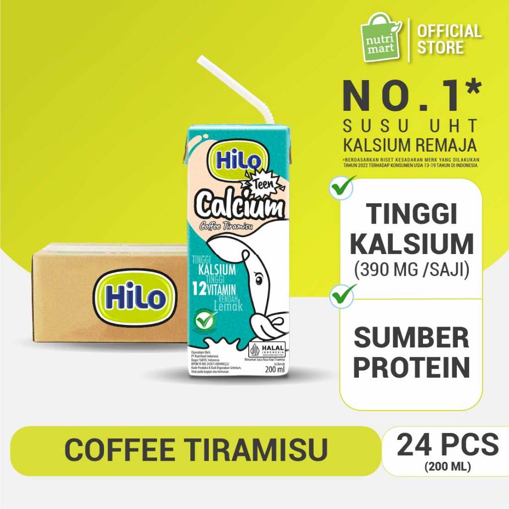 

1 Karton - HiLo Teen UHT Coffee Tiramisu Milk 200 ml x 24 pcs Ready to Drink (RTD) - Susu Tinggi Kalsium