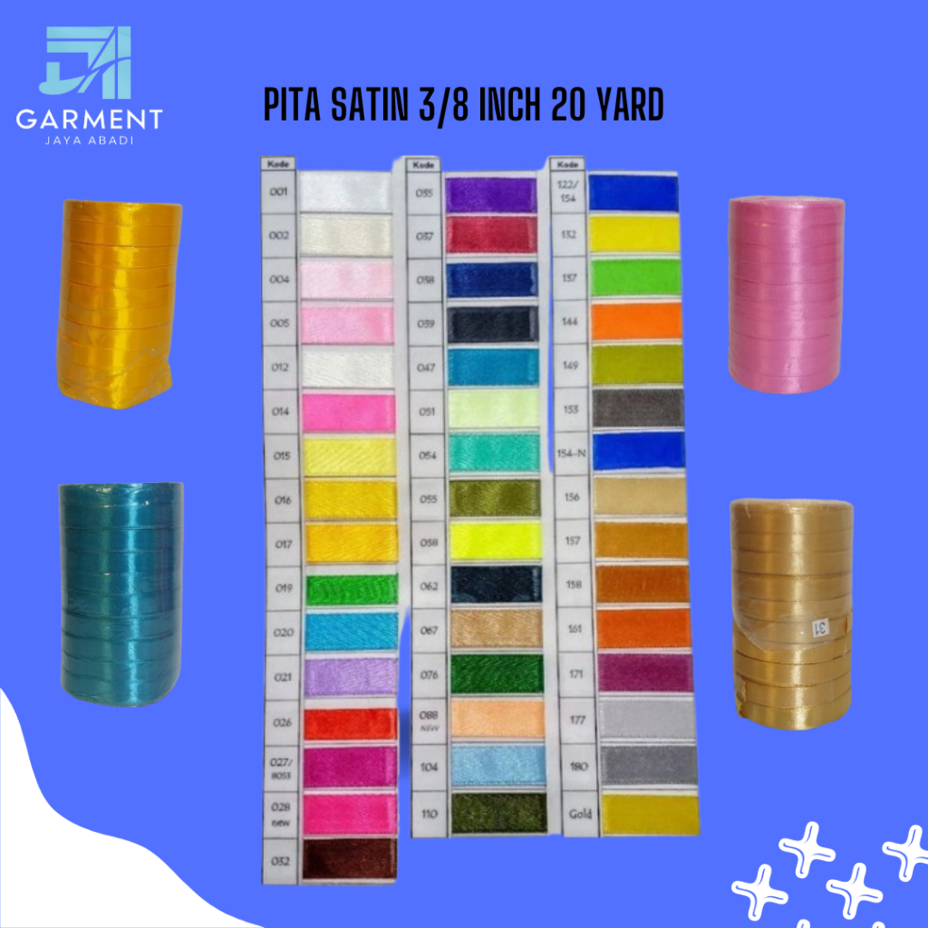 

Pita Satin Import 3/8" 20 Yard WARNA TERLENGKAP (Per 1 Rol)