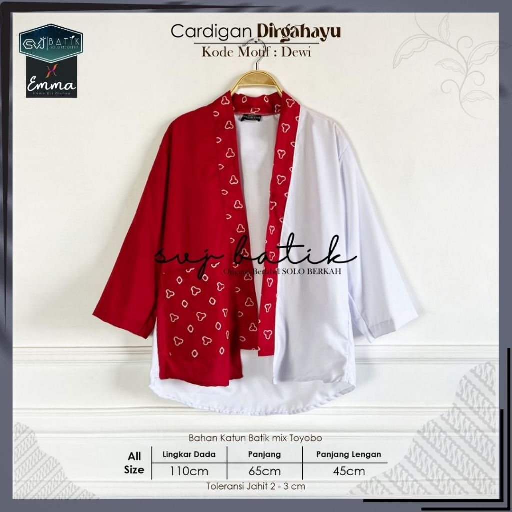 Atasan Batik Blazer Outer Wanita Katun Merah Putih Spesial Kemerdekaan Agustus