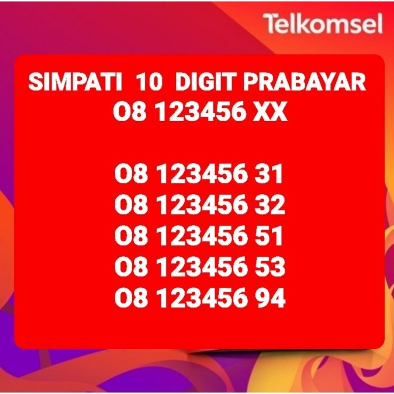 SIMPATI TELKOMSEL 10 DIGIT PRABAYAR 123456