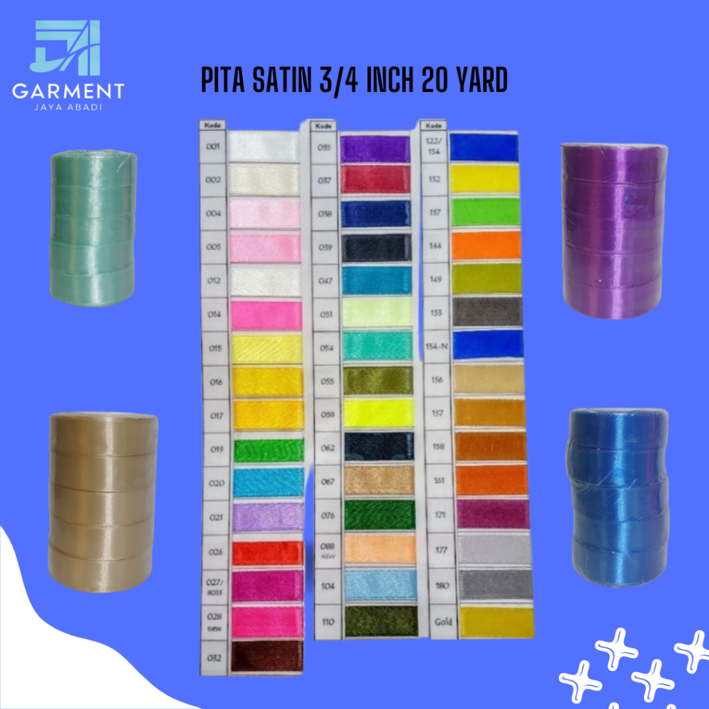 

Pita Satin Import 3/4" 20 Yard WARNA TERLENGKAP (Per 1 Rol)