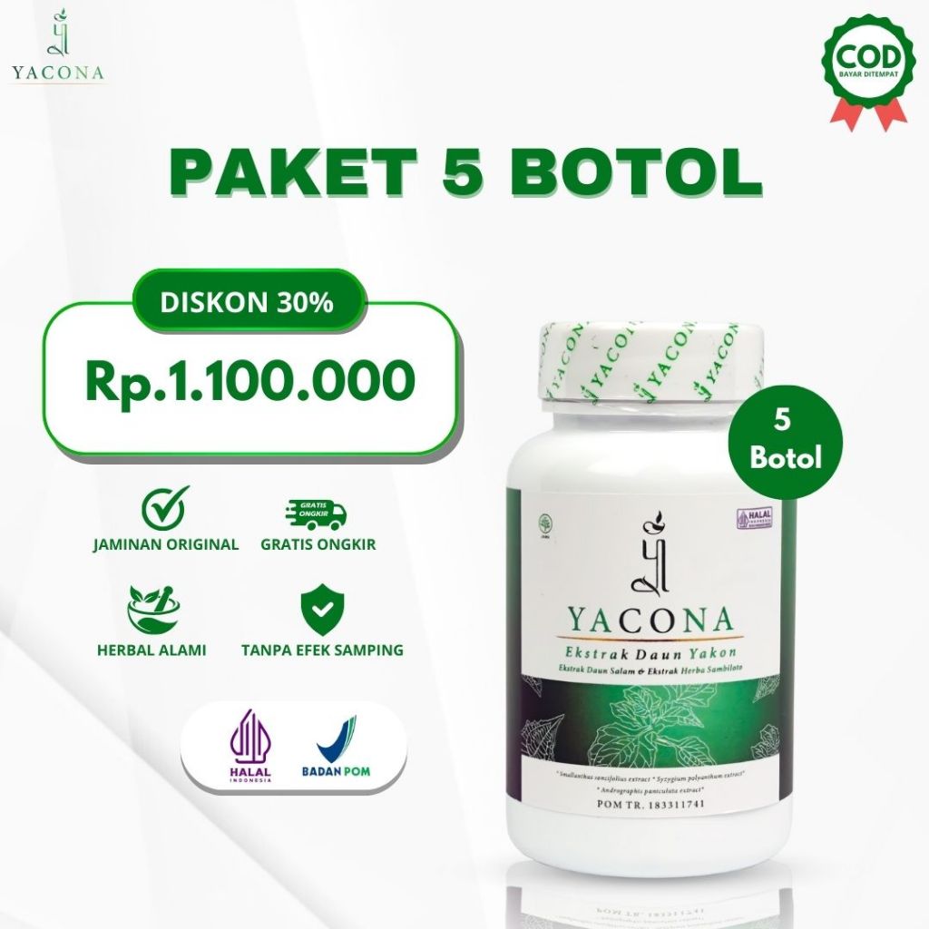 Yacona Obat Herbal Ampuh atasi Diabetes Paket 5 Botol