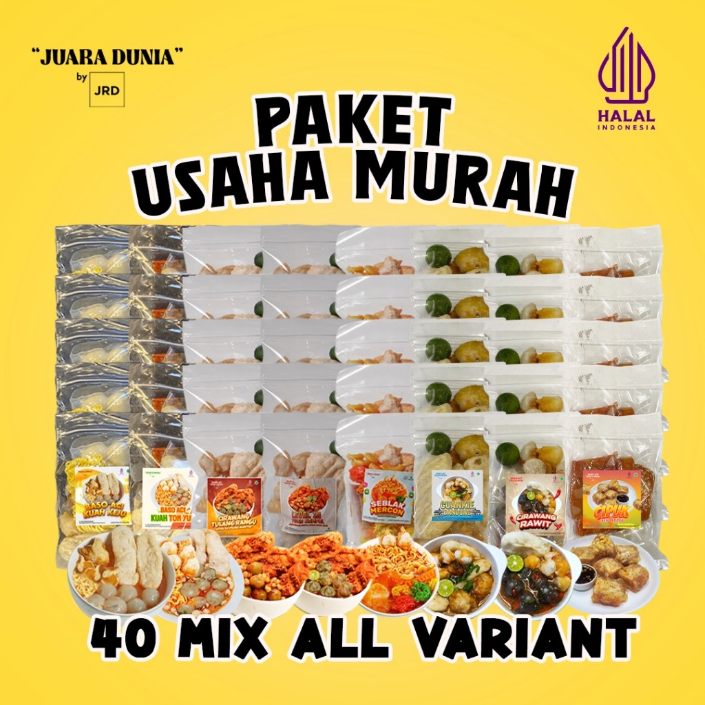 

PAKET USAHA 40 BUNGKUS BASO ACI JUARA DUNIA (ISI VARIAN PER 5 PACK (SEBLAK, LEVEL 15, KUAH KEJU, KUAH TOMYUM, CIRAWANG, CIRAWIT, CUANKIE KUAH,CIPUK) By JRD FOOD