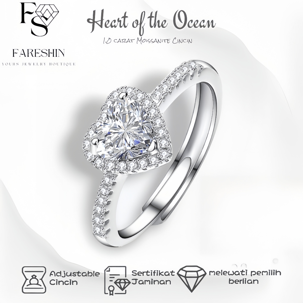 Fareshin Jewlery -Cincin Wanita pandora Moissanite berlian-Heart of the Ocean Promise Ring