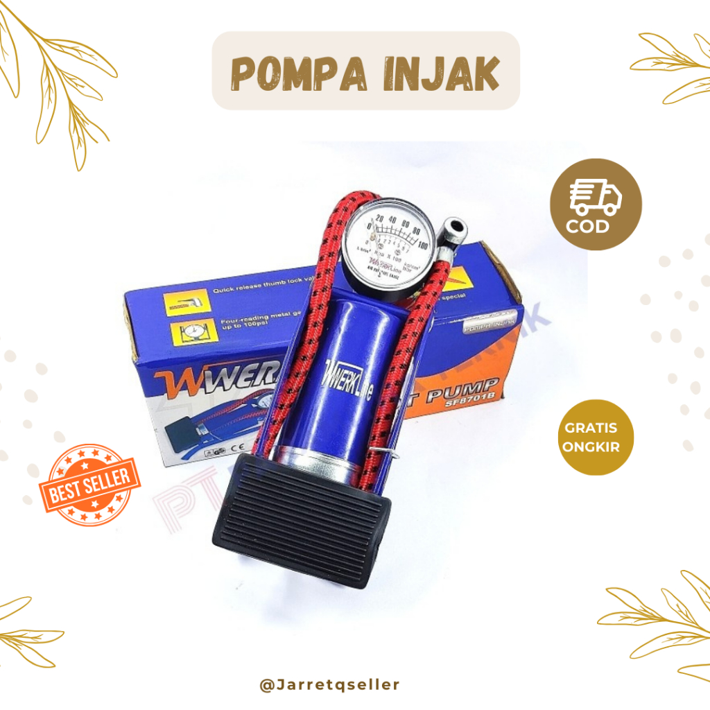 🆕 Pompa Injak Kaki Foot Pump || Pompa Angin Injak Gas Ban Mobil Motor Sepeda || Pompa Angin