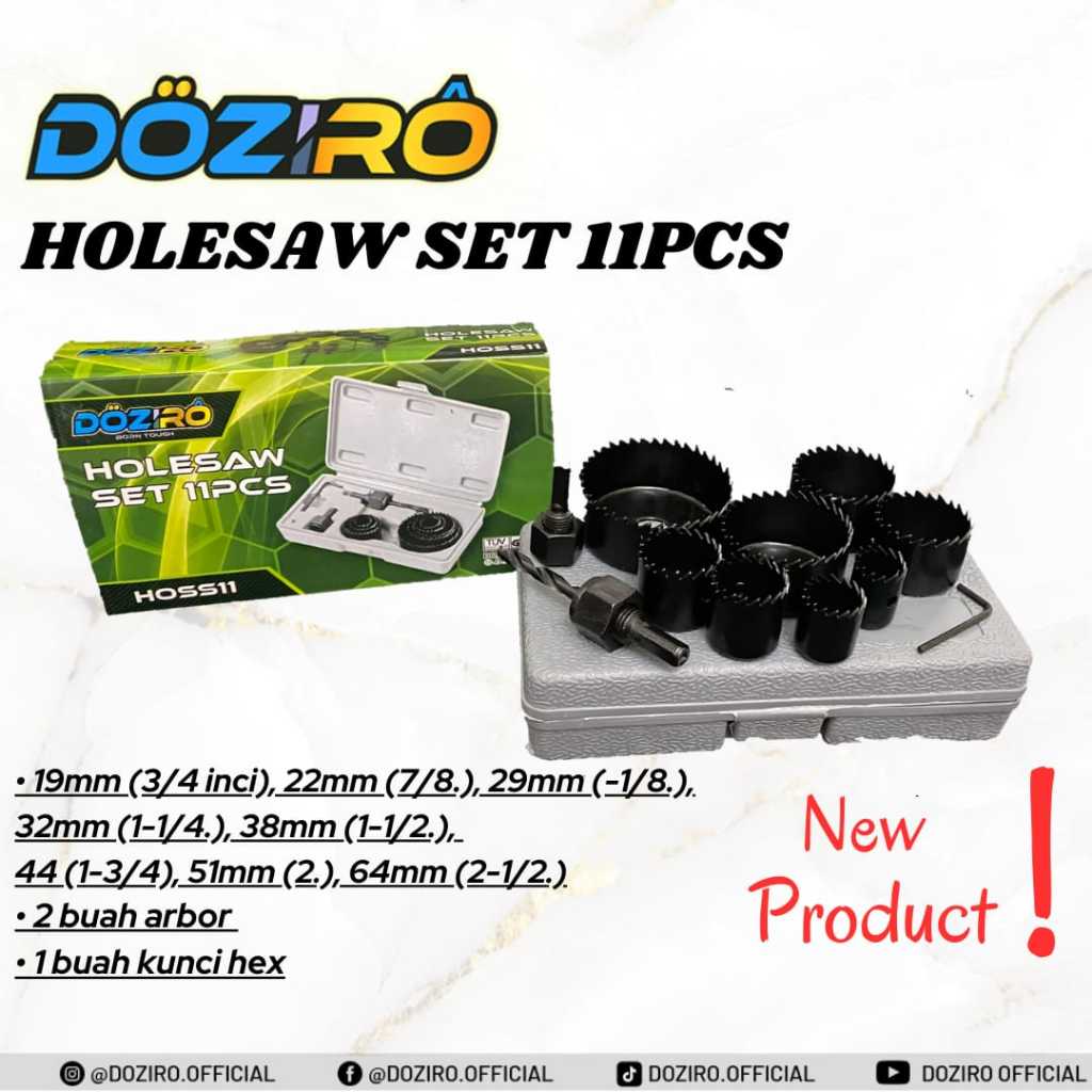 Hole Saw Set 11 Pcs HoleSaw Kit Mata Bor Pelubang Kayu Pipa