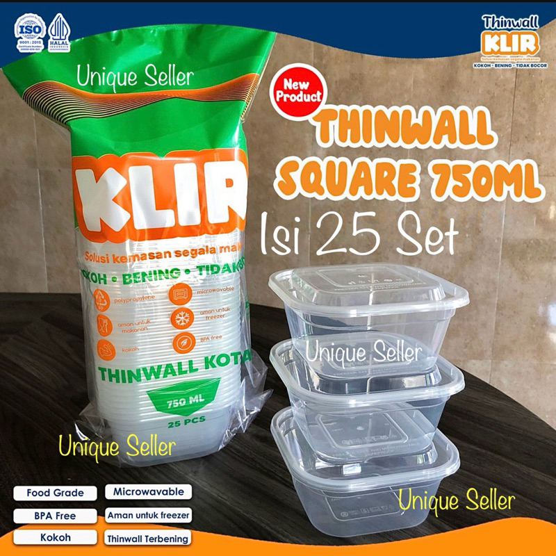 Baru [Isi25] Thinwall Square 750 Ml Klir / Thinwall Thinwal Persegi Kotak 750Ml Klir / Tempat Kotak